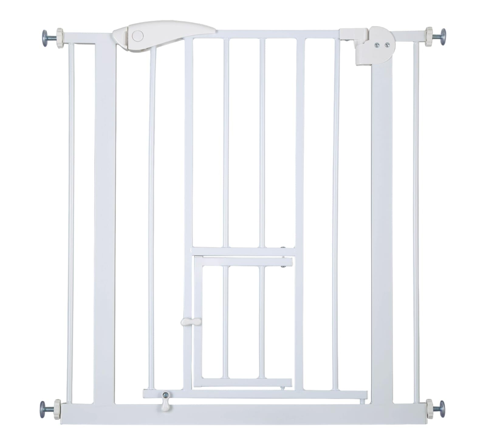 Zanbeel White Stair Gate With Pet Barrier, Cat Flap & Easy Installation. Strong Stair Guard Door For Kids & Pets. Size: 75X82cm. Ideal For Doorways, Hallways & Staircases.