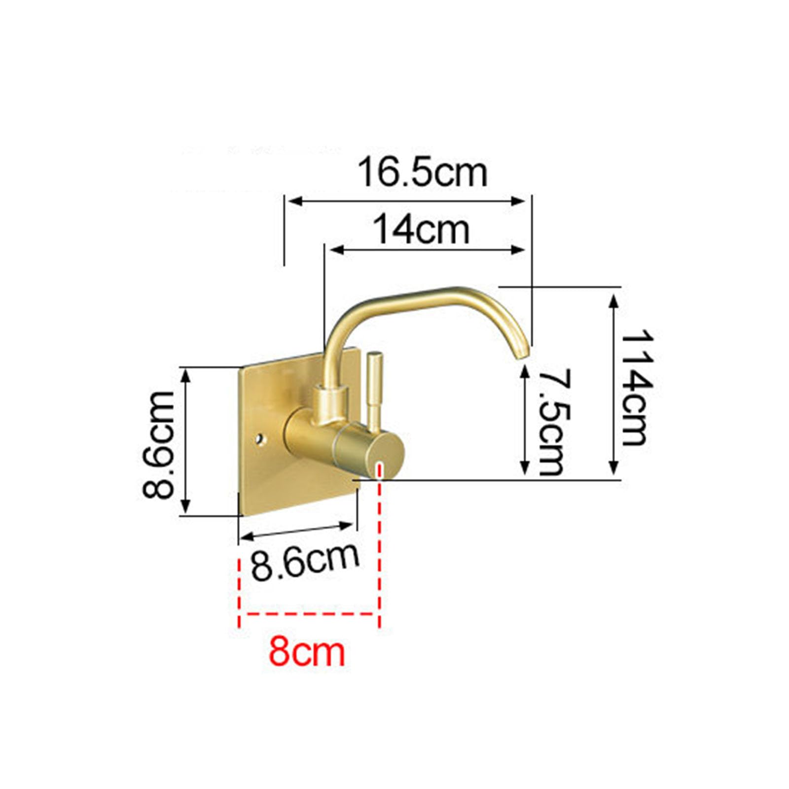 Grifo para fregadero de cocina, filtro de agua fría giratorio de 360°, grifo montado en la pared para sistemas de ósmosis inversa, acabado dorado, fácil instalación