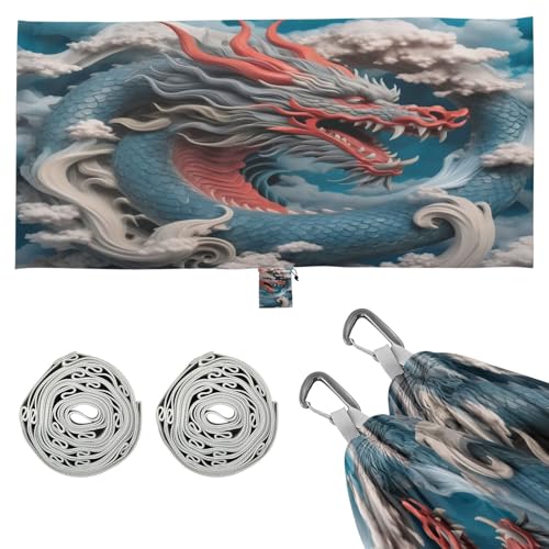 Haskirky Grey Cloud Dragon Camping Hammock, Single Portable Hammocks with Tree Straps & Attached Carry Bag, 330Lbs Capacity Perfect for Outside Indoor Hiking Beach Backpack Travel