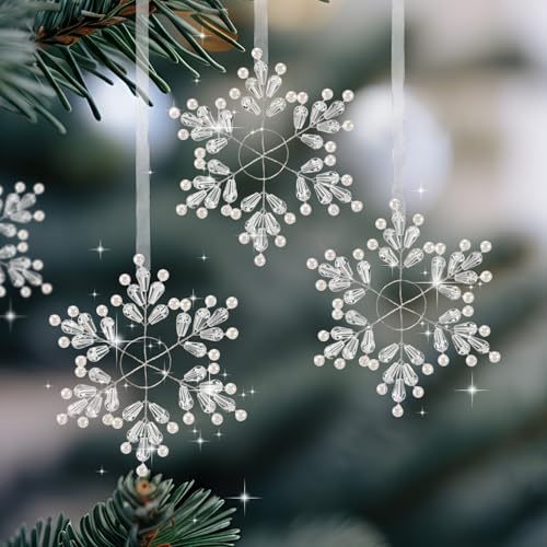 Roowest 12 Pcs Crystal Christmas Snowflake Hanging Ornaments, 4.7 Inch