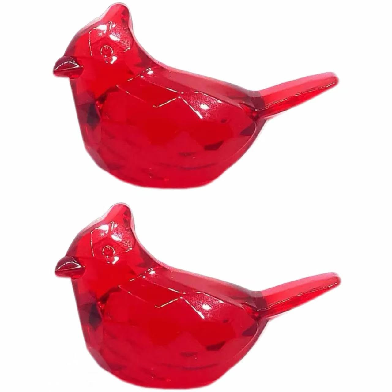 Pluzmecalm 2Pcs Red Acrylic Cardinal Figurine, Home Decor Glass Red Bird Statue for Illuminated Home Display Collectible Decor