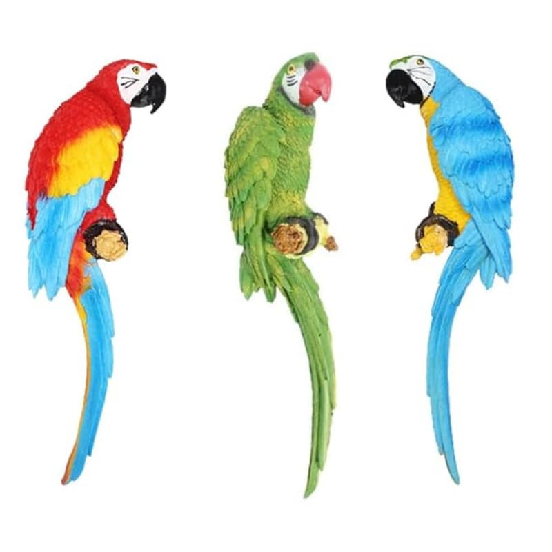 Wonderland Set of 3 Tropical Parrot Wall Hanging Sculptures – Realistic Resin Macaw Figurines for Indoor/Outdoor Garden & Patio Decor-image-43