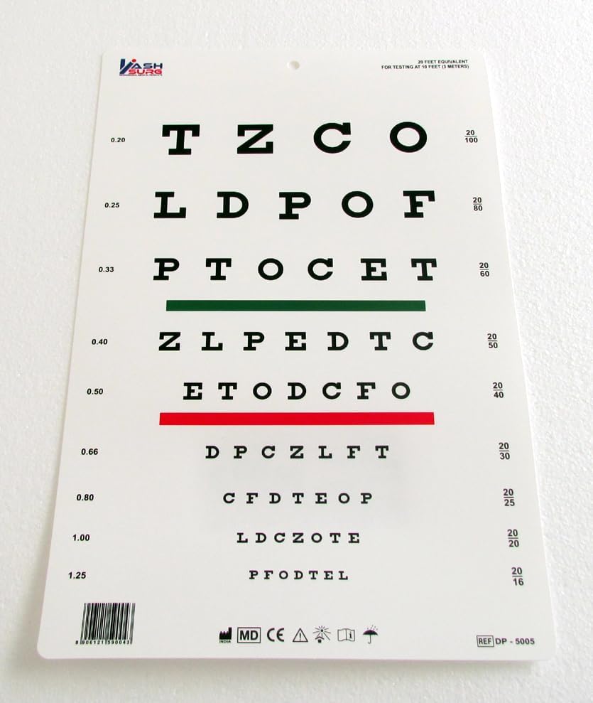Snellen Chart with Red Green Lines 10 Feet