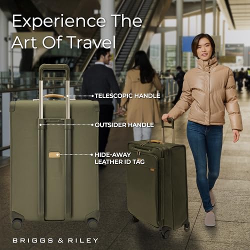 Image of Briggs & Riley 29 inch Large Expandable Spinner - Checked Luggage for Travel, Suitcases with Wheels, Softside Rolling Bag for Men & Women, Self-Repairing Zipper - Baseline Collection, Olive