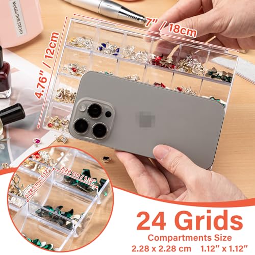 Image of 2 Pack 24 Grids Clear Plastic Boxes for Organizing, Beads Organizer Box with Dividers Bead Containers Nail Charm Organizer for Craft Collection, Container with Dividers Box for Organizing Nail Charms