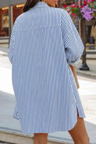 Image of FSHAOES Womens Oversized Button Down Shirts Casual Loose Long Sleeve Solid Lapel Long Blouses Tops with Pockets