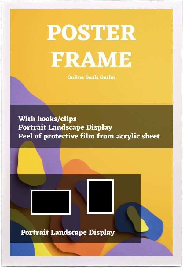 Online Deals pack of 2 MDF Poster Frame A4 (21.00 x 29.70 CM) A4 (29.70 x 21.00 cm) for Retro Posters, Artistic Sketches & Gallery Exhibits, Sturdy MDF Build, Secure Hanging Hooks [ White ]