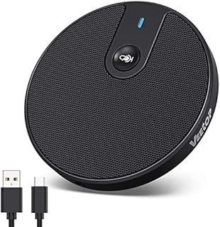 Veetop Conference Microphone 360° Omnidirectional USB Computer Microphone with Mute Plug & Play & 3.5mm Aux Jack USB PC Mic for Video Conference Zoom Meeting Skype Recording GamingNot Speaker