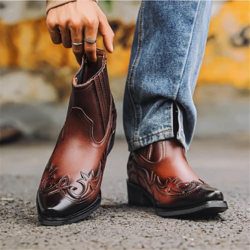 Short Cowboy Boots for Men Western Style Ankle Boots Pull on Riding Retro Style Boots4