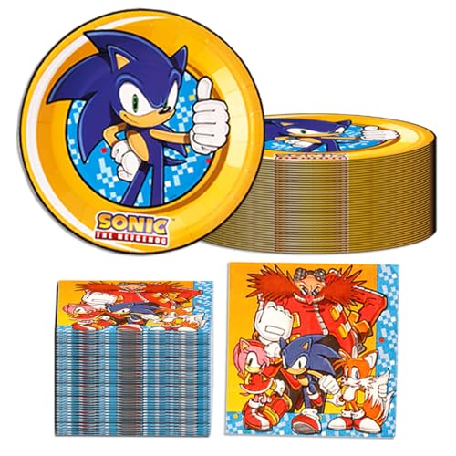 Sonic The Hedgehog Birthday Party Kits - Bulk Set of 40 Plates and 40 Napkins - Ofically Licensed