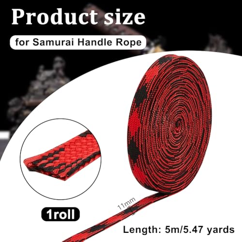 OLYCRAFT 5M Red Ito Sageo Wrapping Cord 11mm Wide Cotton for Sword Handle Japanese Samurai Katana Tsukamaki Rope - Image 2
