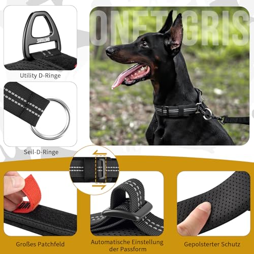 OneTigris Zug-Stopp Hundehalsband, Weich Gepolstert Breites Hundehalsband mit Reflektierend für Mittelgroße und Große Hunde, Schwarz XL