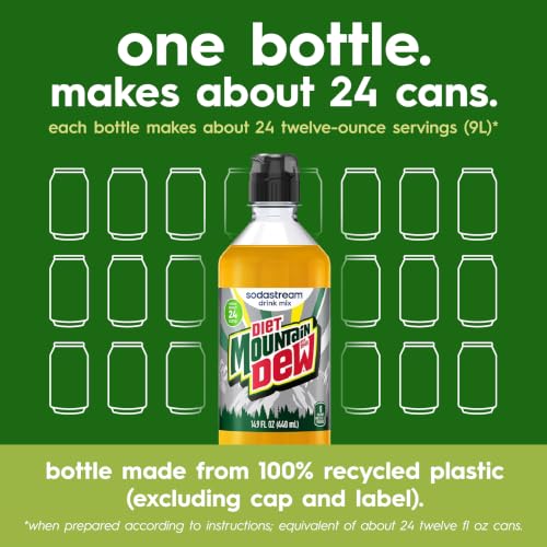 Image of SodaStream Diet Mountain Dew Drink Mix, 4 Pack Soda Syrup for Sparkling Water Makers, Zero Calorie Soda Stream Flavors, Makes About 96 Drinks, 4 x 14.9 Fl Oz (440ml)