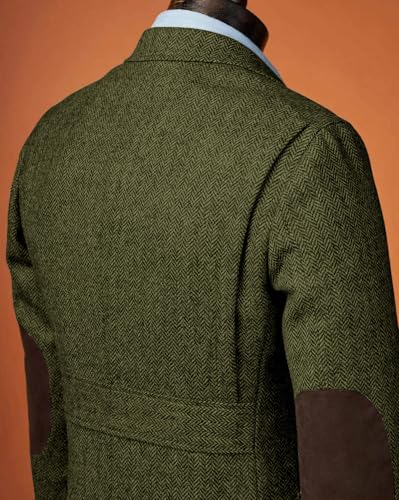 Men Tweed Herringbone Sport Blazer Single Breasted Casual Norflok Jackets Wool Blend Slim Vintage British Groom Coat4