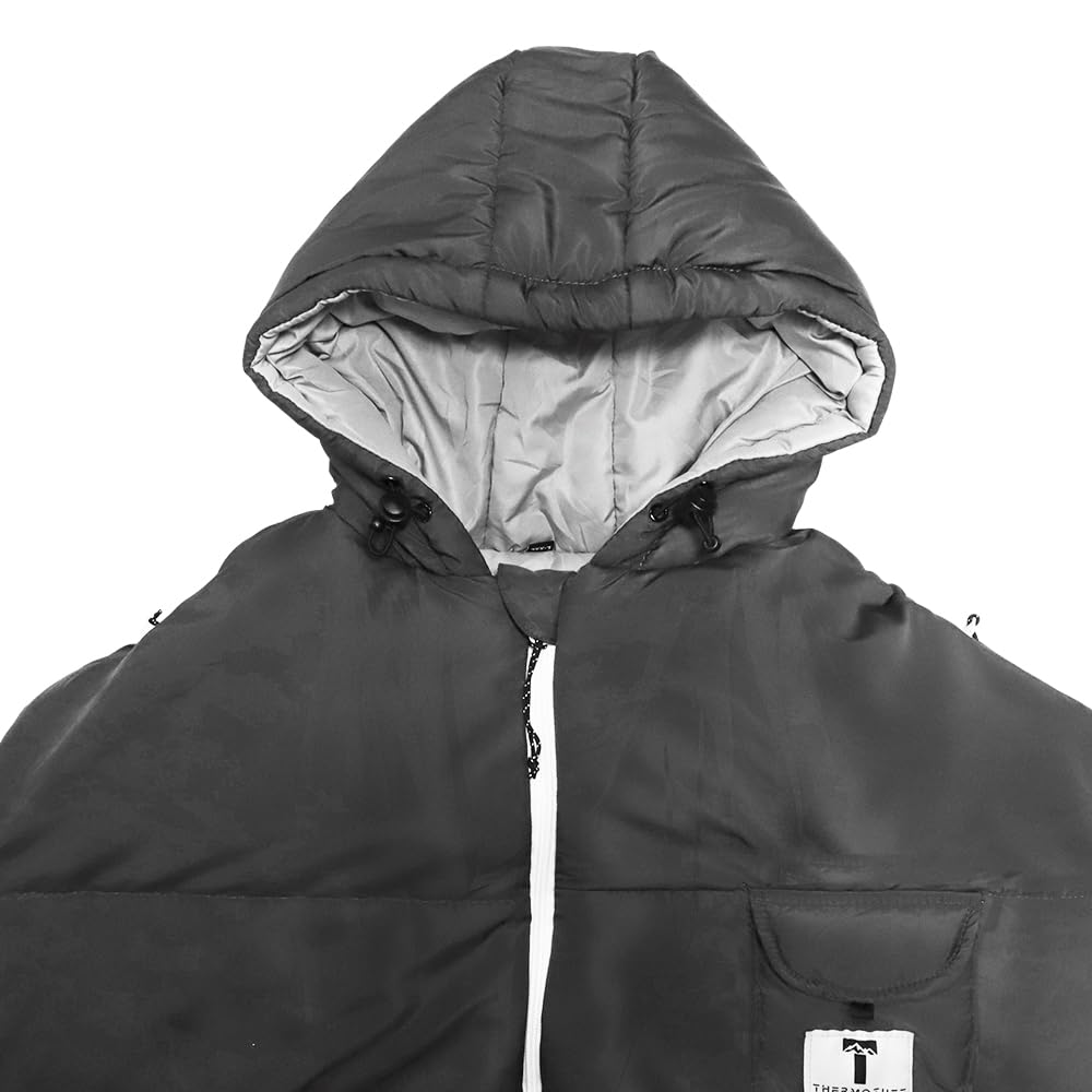 Thermotuff Wearable Sleeping Bag with Dual Hoodie, Zippered Arm Holes, Pockets & Adjustable Drawstring - Ideal for Camping, Cold Weather Hiking, and Stadium Sak Blanket, Grey & White, L-XL