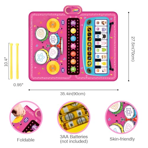 Image of PATPAT 8 Instrument Piano Keyboard Musical Mat for Kids 1-6 Years, 8 Sounds and 6 Modes Foldable Baby Drum Mat Educational Music Play Mat Toy Gift for Boys and Girls 90*70 CM