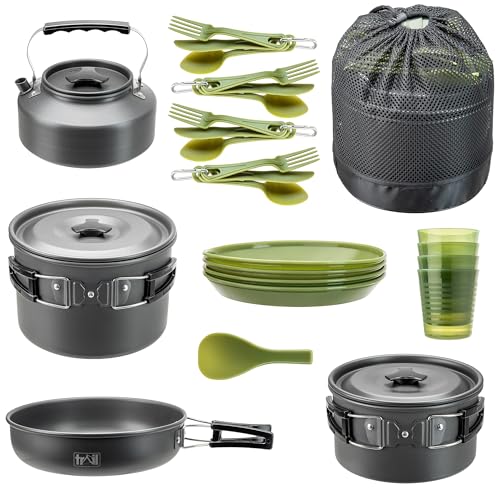 Camping Cookware Set, 4 Person, Hard Anodised Aluminium