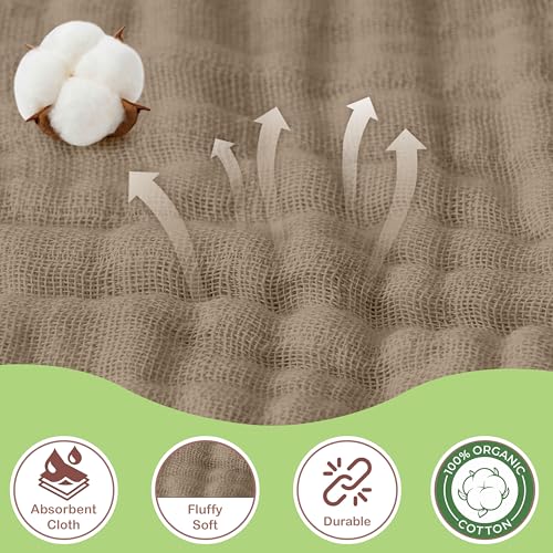 Image of 100% Organic Cotton Muslin Baby Hooded Towel, 32x32 in, Olive & Ivory, 2 Pack, Soft Absorbent 4-Layer Hooded Bath Towel for Newborns, Infants, Toddlers, Boys, Girls, Oeko-TEX