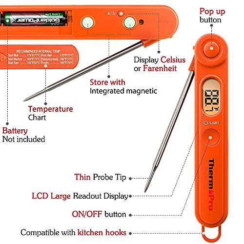 Image of TempPro TP03B Digital Instant Read Meat Thermometer Kitchen Cooking Food Candy Thermometer with Backlight and Magnet for Oil Deep Fry BBQ Grill Smoker Thermometer(Previously ThermoPro)