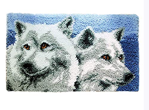 Image of clubevy Latch Hook Kits DIY Crocheting Embroidery Throw Pillow Needlework Cross Stitch Kits (Wolf)