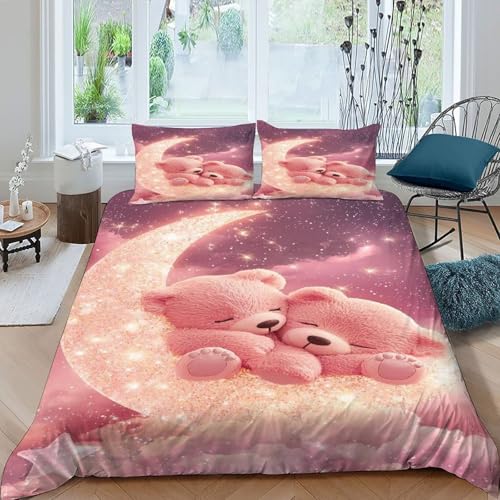 Couvre-lit microfibre ours lunaire parure de couette 3 pièces King