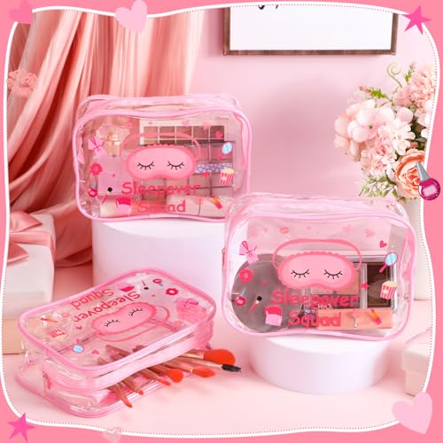 Aliceset 8 Pcs Sleepover Party Supplies Pink Makeup Bag Sleepover Spa Squad Cosmetic Bag Slumber Party Favors Waterproof Toiletry Pouches Girls Night Decorations4