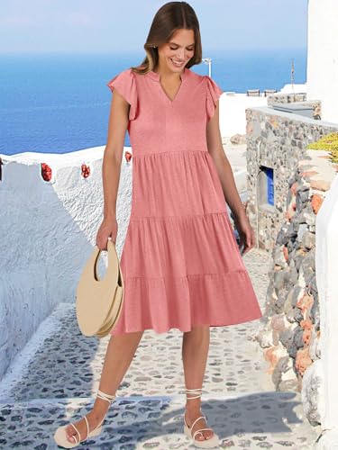 Image of ANRABESS Womens Summer Dress Ruffle Sleeve V Neck Midi Dresses Fashion Casual Fit Flowy Tiered Boho Beach Vacation Sundress