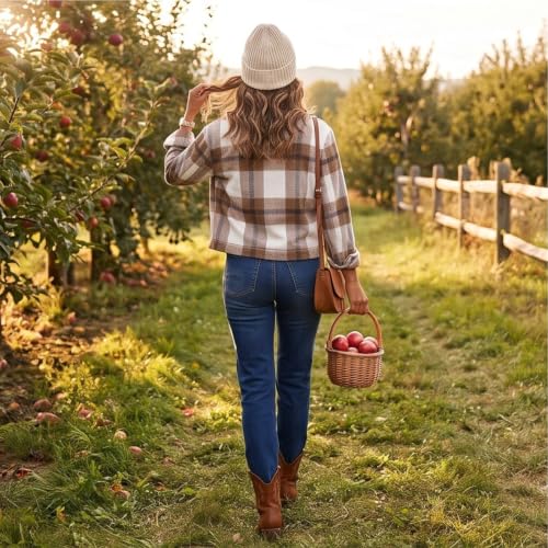 Elneeya Plaid Jacket Women Cropped Vintage Button Down Collared Fall Coat - image 5