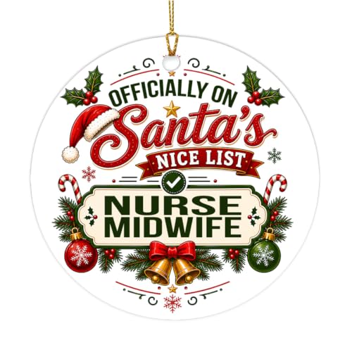 Santa's Nice List Nurse Midwife Christmas Ceramic Circle Ornament