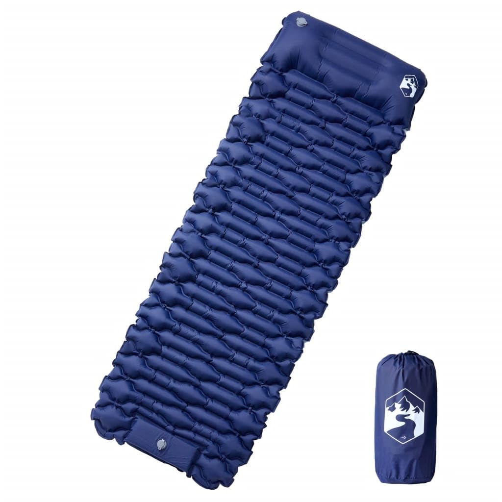 Samopompująca się karimata z poduszką, granatowa, nylon 40D, powłoka TPU 193 x 66 x 6 cm, pompka nożna, ultralekka, składana, izolowana na kemping, wędrówki, trekking, namiot i biwak