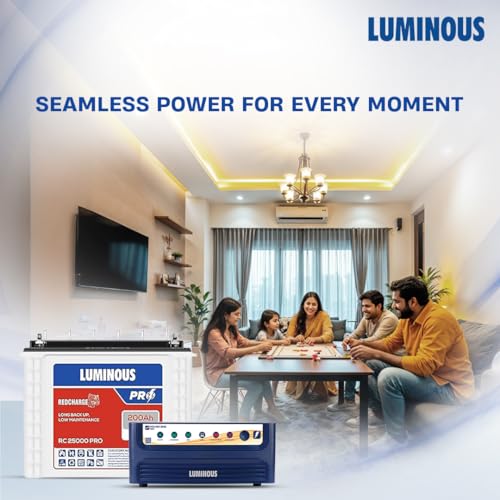 Image of Luminous Inverter & Battery Combo (Power sine 1100 Pure Sine Wave 900VA /12V Inverter with Red Charge RC25000 PRO 200Ah Battery) for Home, Office & Shops