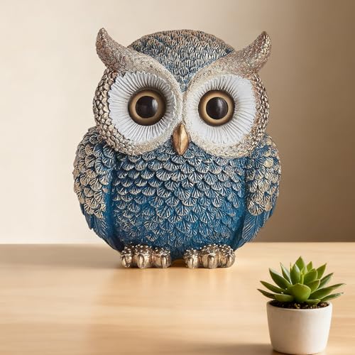 Figura Decorativa Búho Azul de Resina 4 pulgadas