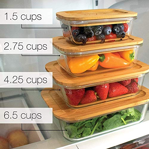 Glass Food Storage Containers with Eco Friendly, Sustainable Bamboo Lids, Set of 4. Plastic Free, BPA Free. Includes Bamboo Cutlery & Adjustable Wrap. Glass Bento Box Great for Meal Prep (assorted) - Thumbnail 3