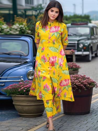 Image of GoSriKi Women's Rayon Viscose Printed A-Line Kurta with Pant