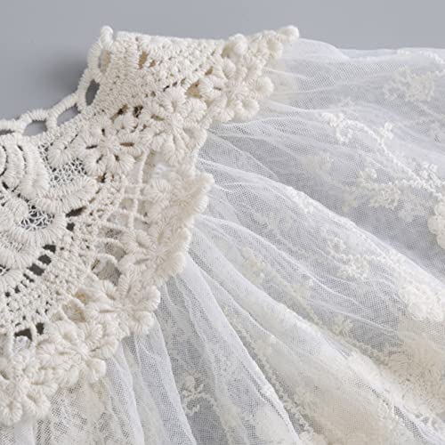 Women Embroidery Floral Lace Shawl Detachable False Collar Pleated Large Scarf Lace-Up Bowknot Elegant Capelet4