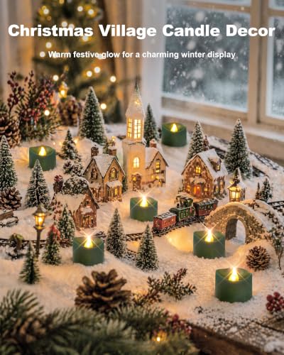 Image of Homemory 12-Pack Green Remote Flameless Battery Tea Light Candles, 400+ Hrs | 2 /4 /6 /8H Timer LED Flickering Tealight Votives for Christmas Trees, Holiday Greenery, Wedding Centerpieces and Floral Decor