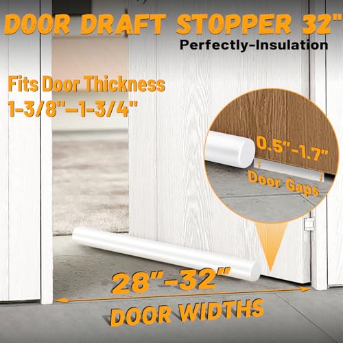 Image of MAXTID Under Door Draft Stopper White 32Inch, Weather Stripping Seal, Sweep for Exterior & Interior Doors, Bottom Seal Dust and Noise Insulation, Large Draft Guard Blocker