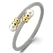 Classic Ladies Stainless Steel Twisted Cable Bangle Bracelet with Synthetic White Pearl