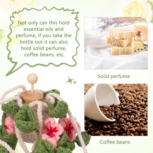 Image of DaisyInner Cute Crochet Plant Car Freshener 12ml Empty Refillable Diffuser Bottle with Plants Hanging Accessories for Ornaments Charms Rearview Mirror Home Office Decor Women Gifts(Cherry Blossoms)