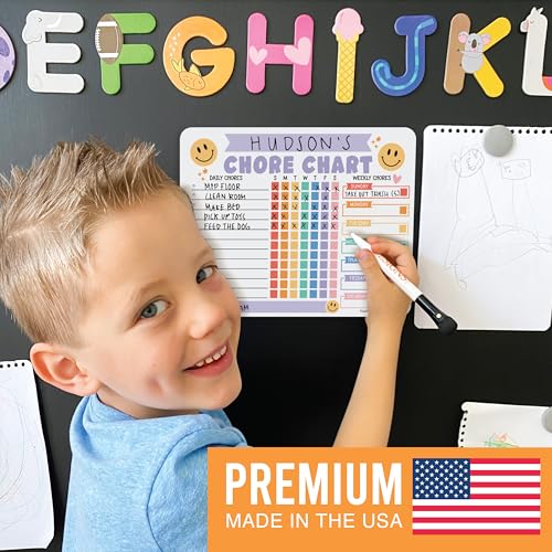 Image of Hadley Designs Magnetic Chore Chart for Kids Multiple Kids - Dry Erase Family Chore Chart for Fridge, Weekly Chores Checklist Kid, Behavior Charts for Home, Classroom Retro Chores Board in School