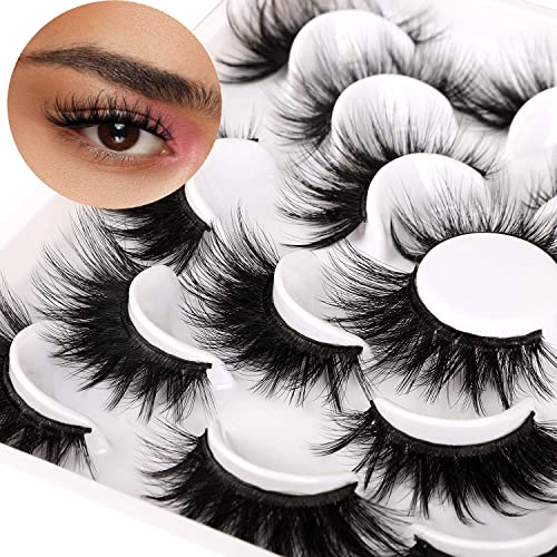 20MM False Eyelashes 6D Fluffy Volume Wispy Long Faux Mink Lashes Natural Thick Crossed Fake Lashes Pack, 10 Pairs