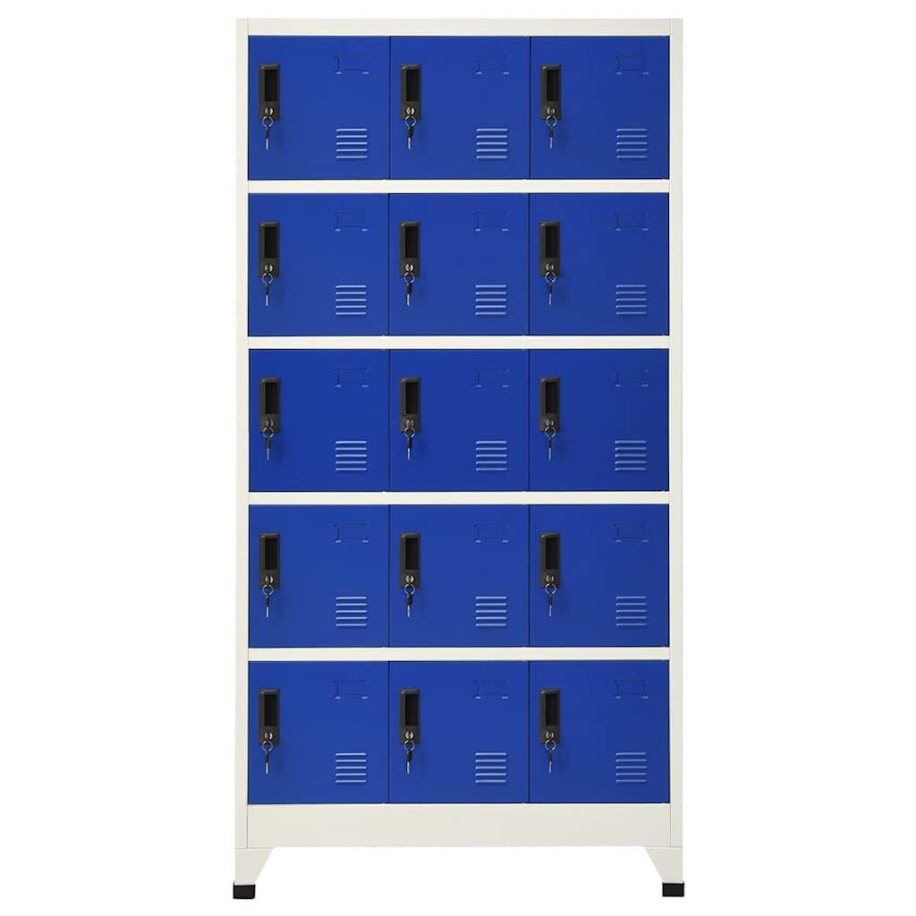 Armoire à casiers verrouillables avec 6 compartiments en acier, 90 x 40 x 180 cm, gris et bleu, pour vestiaire avec tringle à vêtements et porte-nom