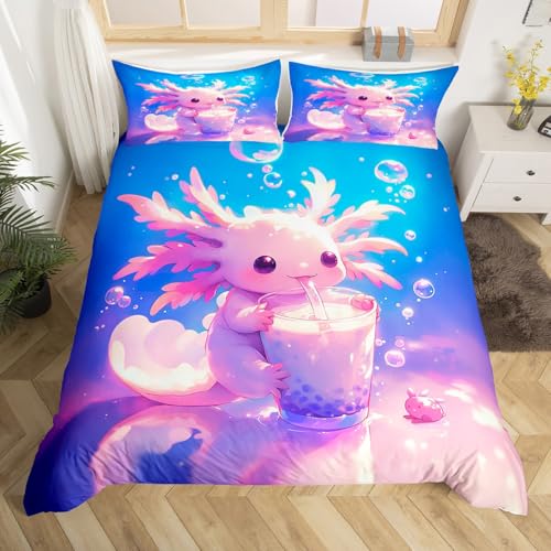 richhome Enfants Mignon Axolotl Parure de Lit Dessin animé Salamandre DrinSuper Literie Set pour garçons Filles Kawaii Océan Vie de mer Housse de Couette...