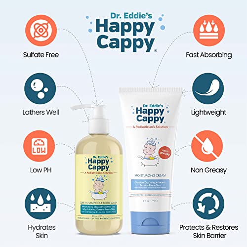 Image of Happy Cappy Baby Shampoo, Body Wash, & Moisturizing Cream Bundle | Eczema Body Wash and Lotion for Kids & Toddlers, Helps with Dryness, Reduces Itching, Dermatologist Tested, Fragrance-Free