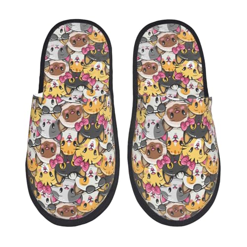 Cute Cat Cartoon Print House Slippers For Women And Men,Soft Slippers With Memory Foam,Non-Slip Indoor Home Shoes