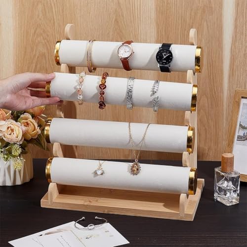 Soporte de madera para pulseras de diseño robusto con niveles prácticos 7