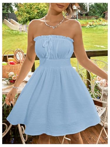 Image of Floerns Women's Vacation Strapless Tube Dress Ruffle Hem A Line Mini Dresses