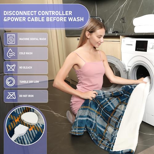 Image of Heated Blanket Electric Twin, Soft Flannel Heating Blanket with 8 Hours Auto Off 10 Fast Heating Levels Machine Washable Sherpa Heated Blanket with Overheating Protection