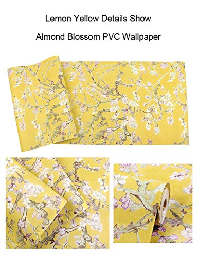 prior.choice 10X0.53M Almond Blossom Oil Painting 6 Colors Waterproof Embossed Textured PVC Wallpaper Roll for Bedroom Livingroom 1.73' W x 32.8' L=5.3㎡ (57sq.ft) (Lemon Yellow) - Image 3