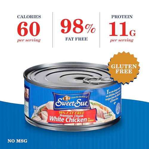 Image of Sweet Sue Canned Chicken Breast with Rib Meat in Water, 10 oz | White Chicken Chunks, 11g Protein per Serving, Gluten Free, Keto Friendly, Ready to Eat